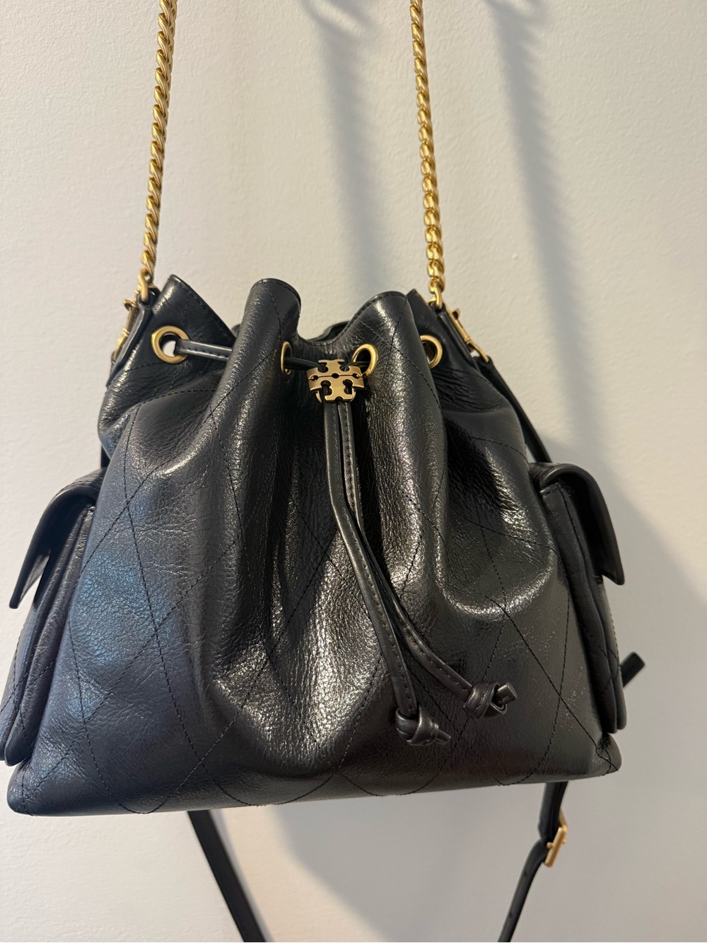 *SOLD OUT* Tory Burch Charlie Drawstring Small Black - Picture 6 of 9